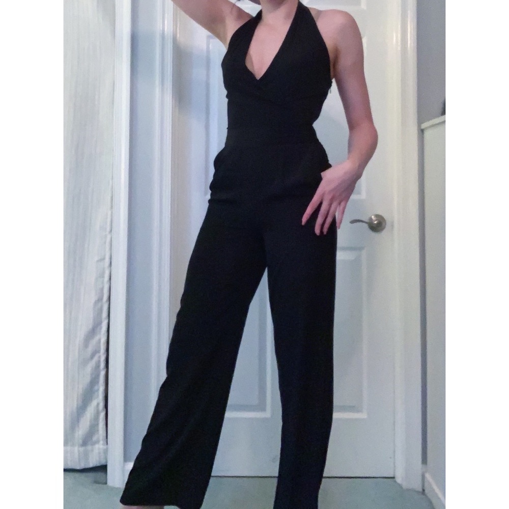 Express Silky Halter Straight Leg Jumpsuit